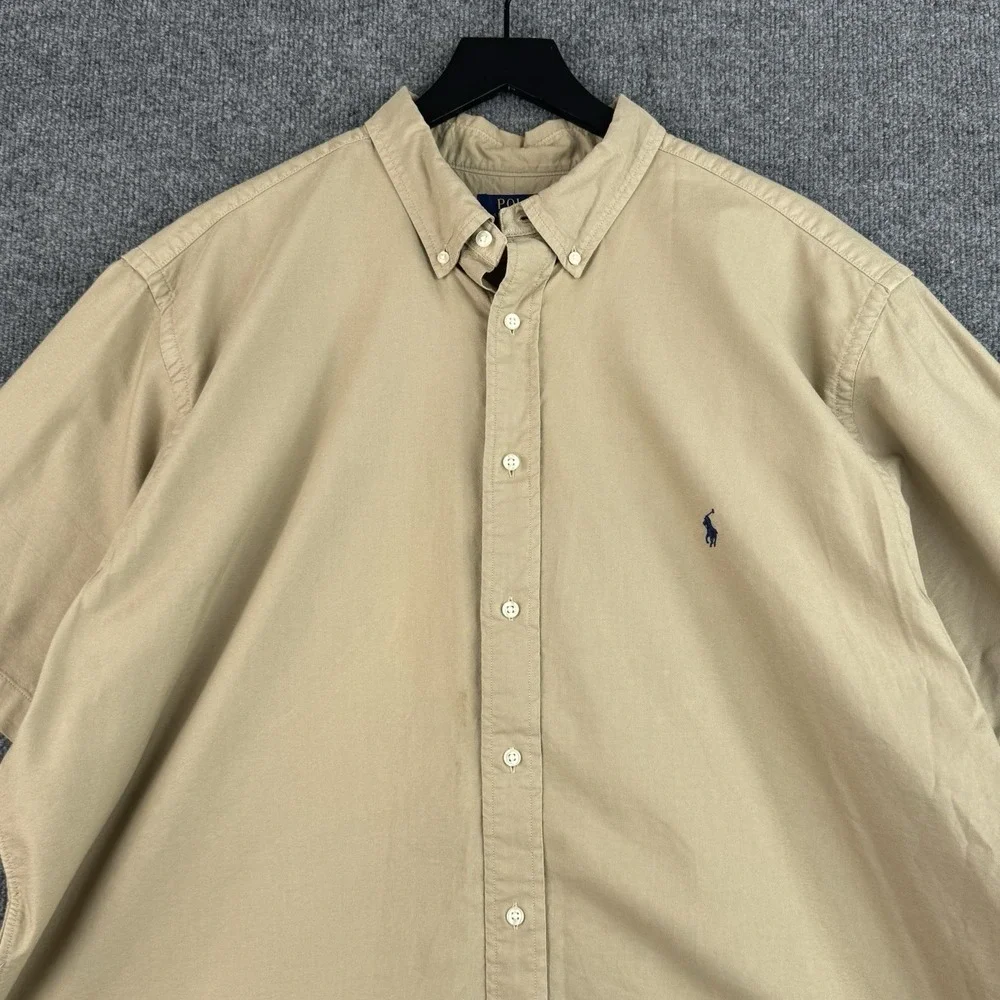 Polo Ralph Lauren Button Down Shirt Mens 2XB Khaki Classic Oxford Short Sleeve